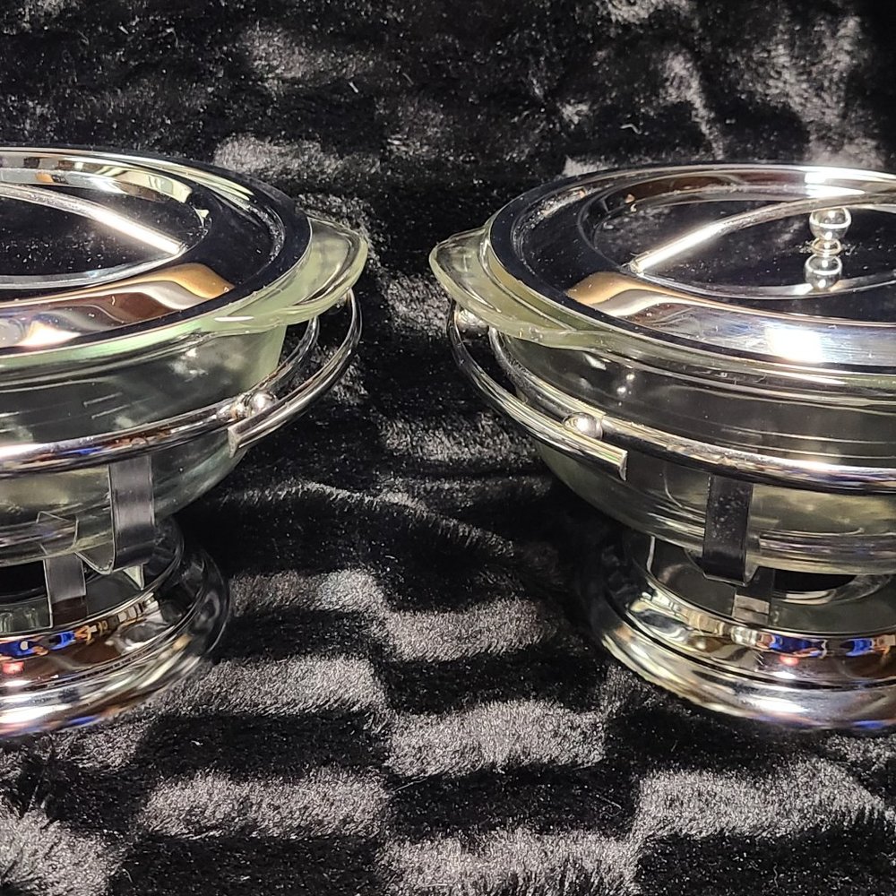 Set of 2 Fire King Casserole 448 with Stand